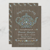 ウッドラエレガントンドティーポット男の赤ちゃんシャワー招待状 招待状 (正面/裏面)