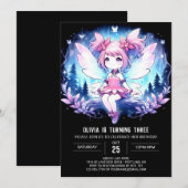 ウッドラエレガントンドフェアリー誕生日 招待状 (正面/裏面)
