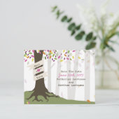 ウッドラカラフルンドウェディング日付はがきを保存 案内ポストカード (スタンド正面)