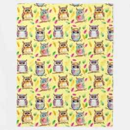 ウッドラカラフルンドウルと離れウォーターカラー フリースブランケット