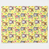 ウッドラカラフルンドウルと離れウォーターカラー フリースブランケット (正面(横))