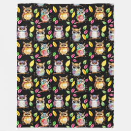 ウッドラカラフルンドウルと離れウォーターカラー フリースブランケット