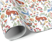 ウッドラカラフルンド動物、フローラキツネウサギフォーク ラッピングペーパー (ロールコーナー)