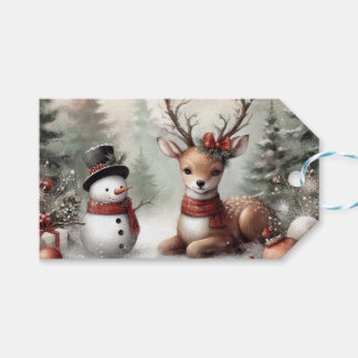 ウッドラクラシックンドクリスマスディアー/雪だるま ギフトタグ