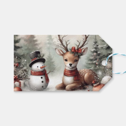 ウッドラクラシックンドクリスマスディアー/雪だるま ギフトタグ (正面(横))