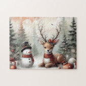 ウッドラクラシックンドクリスマスディアー/雪だるま ジグソーパズル (横)