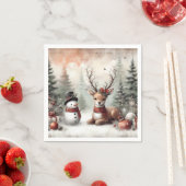 ウッドラクラシックンドクリスマスディアー/雪だるま スタンダードカクテルナプキン (インサイチュ)