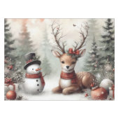 ウッドラクラシックンドクリスマスディアー/雪だるま テーブルクロス (正面(横))