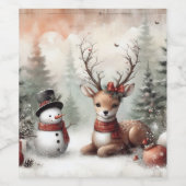 ウッドラクラシックンドクリスマスディアー/雪だるま ワインラベル (シングルラベル)