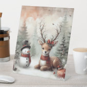 ウッドラクラシックンドクリスマスディアー/雪だるま 台座サイン (インサイチュ)