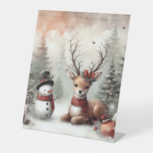ウッドラクラシックンドクリスマスディアー/雪だるま 台座サイン (正面)