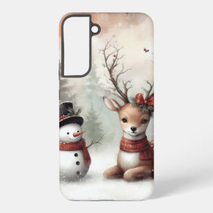 ウッドラクラシックンドクリスマスディアー/雪だるま SAMSUNG GALAXY S22+ケース