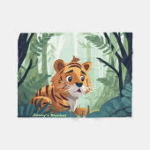 ウッドラパーソナライズされたンドお洒落ベビータイガー フリースブランケット (正面(横))