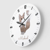 ウッドラパーソナライズされたンドキツネ及びバタフライ子供部屋 ラージ壁時計 (傾斜)