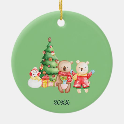 ウッドラパーソナライズされたンドクリスマス セラミックオーナメント (裏面)