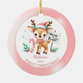 ウッドラパーソナライズされたンドディアクリスマス セラミックオーナメント (裏面)