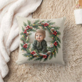 ウッドラパーソナライズされたンド初めてのクリスマスベビー鹿 クッション (ブランケット)