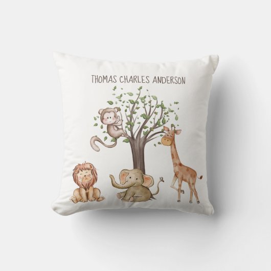ウッドラパーソナライズされたンド動物ベビーギフト子供部屋 クッション (正面)