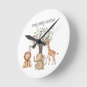 ウッドラパーソナライズされたンド動物ベビーギフト子供部屋 ラウンド壁時計 (傾斜)