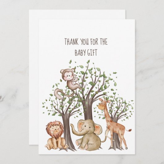 ウッドラパーソナライズされたンド動物ベビーサンキューカード ノートカード (正面/裏面)