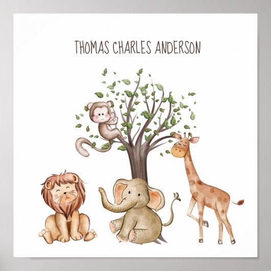 ウッドラパーソナライズされたンド動物子供部屋ウォールアート ポスター (正面)