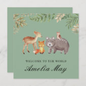 ウッドラパーソナライズされたンド動物新生児カード セーブザデート (正面/裏面)