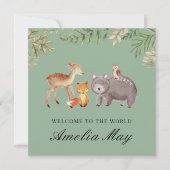 ウッドラパーソナライズされたンド動物新生児カード セーブザデート (正面)