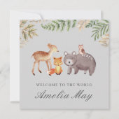 ウッドラパーソナライズされたンド動物新生児カード セーブザデート (正面)