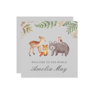 ウッドラパーソナライズされたンド動物新生児カード セーブザデート