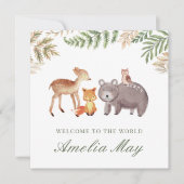 ウッドラパーソナライズされたンド動物新生児カード セーブザデート (正面)