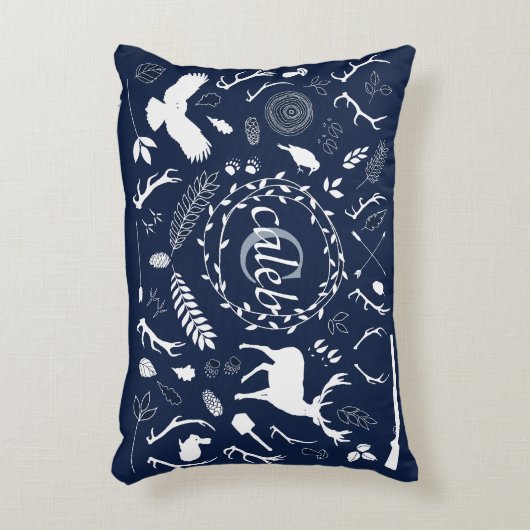 ウッドラパーソナライズされたンド男の赤ちゃん子供部屋デコール アクセントクッション (正面(垂直))