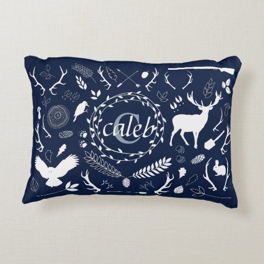 ウッドラパーソナライズされたンド男の赤ちゃん子供部屋デコール アクセントクッション (裏面)