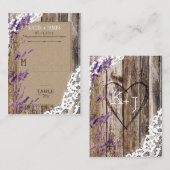 ウッドラベンダーとレース素朴の結婚座席表 プレイスカード (正面/裏面)
