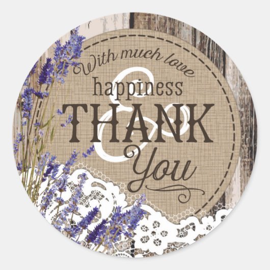 ウッドラベンダーレース素朴カントリーウェディングラベル ラウンドシール (正面)