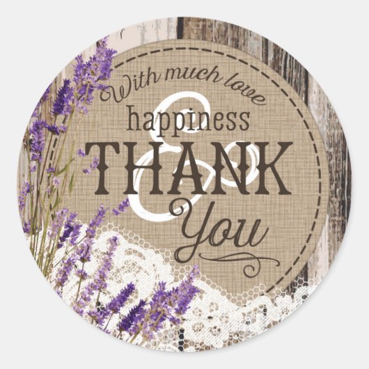 ウッドラベンダーレース素朴カントリーウェディングラベル ラウンドシール (正面)