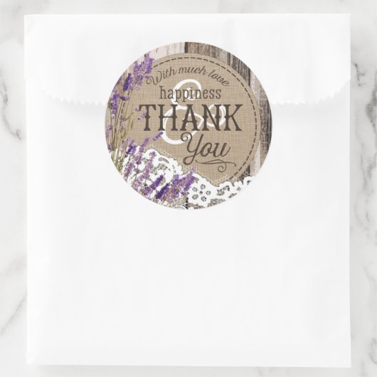 ウッドラベンダーレース素朴カントリーウェディングラベル ラウンドシール (バッグ)