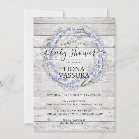 ウッドラベ素朴ンダーフローラリースベビーシャワー 招待状 (正面)