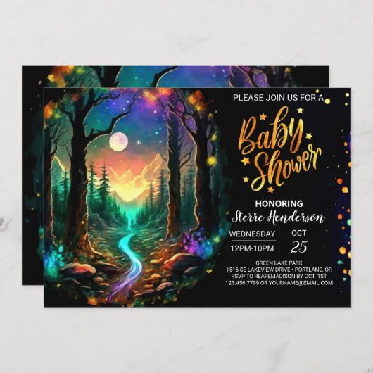 ウッドラモダンンドお洒落の赤ちゃんシャワー 招待状 (正面/裏面)