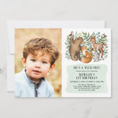 ウッドラモダンンドアニマルズワイルドワン1歳の誕生日 招待状 (正面)