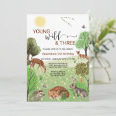 ウッドラモダンンドアニマルズワイルド&誕生日3歳 招待状 (スタンド正面)