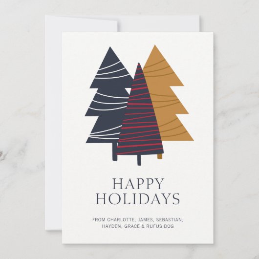 ウッドラモダンンドツリーをテーマにしたクリスマスパーソナライズされた シーズンカード (正面)