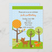 ウッドラモダンンドフクロウバースデーパーティ招待状 招待状 (正面/裏面)