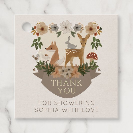 ウッドラモダンンドベビーシャワーメッセージカード フェイバータグ (正面)