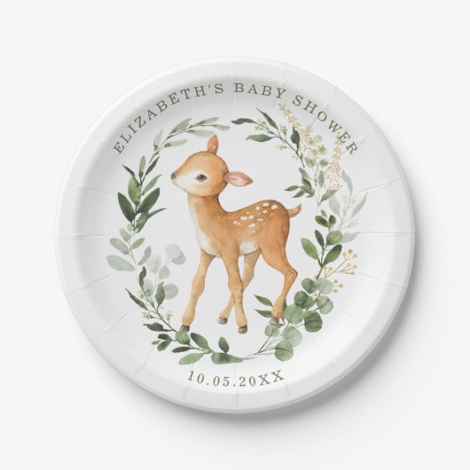 ウッドラモダンンドベビーディアウォーターカラーグリーンリー金ゴールド ペーパープレート (正面)