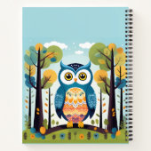 ウッドランカラフルドお洒落でかわいいフクロウ ノートブック (裏面)