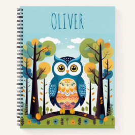 ウッドランカラフルドお洒落でかわいいフクロウ ノートブック