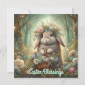 ウッドランズお洒落バニー花バスケットイースター シーズンカード (正面)