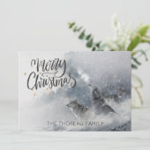ウッドランズオオオカミが冬の雪メリークリスマスを叫ぶ シーズンカード (スタンド正面)