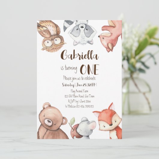 ウッドランズフォレスト動物の誕生日パーティーの招待 招待状 (スタンド正面)