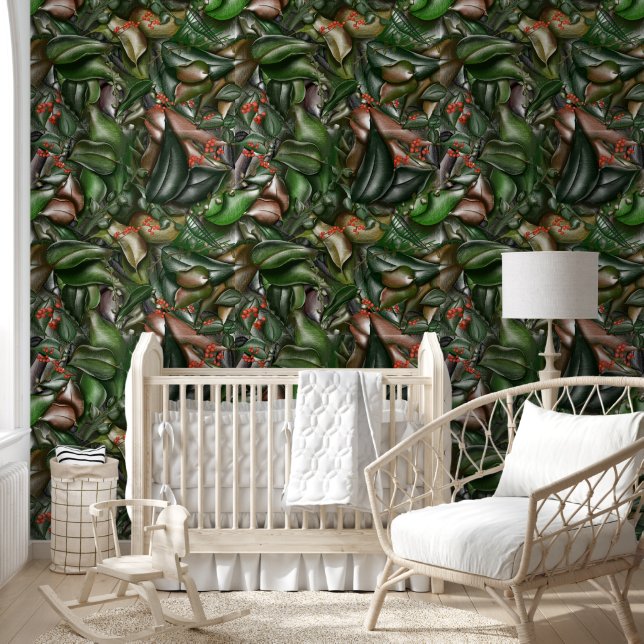 ウッドランズフォレスト緑と花のパターン 壁紙 (キッズ)